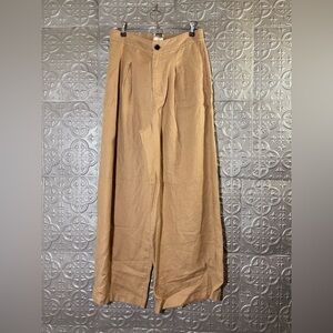 Halston Wide Leg Linen Pants in Carmel Tan